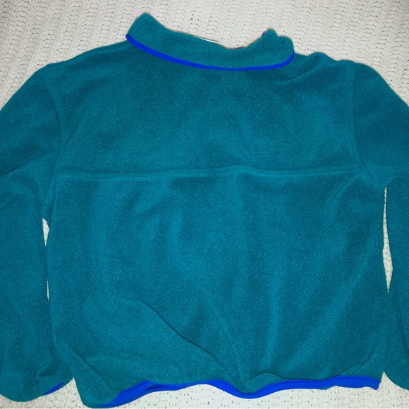 Vintage 90s L.L. Bean Embroidered Teal Quarter Snap-button Pullover - Picture 4 of 5